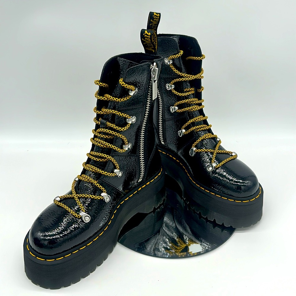 Dr. Martens Ghilana Max Distressed Patent Leather Platform Boots - Picture 4 of 13